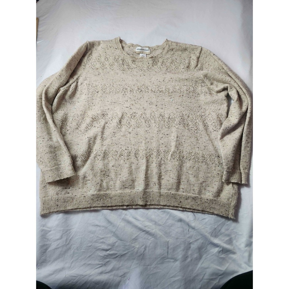 Alfred Dunner Sweater Womens 2X Beige Metallic‎ Boho Chic Cottagecore Pullover - Picture 2 of 5